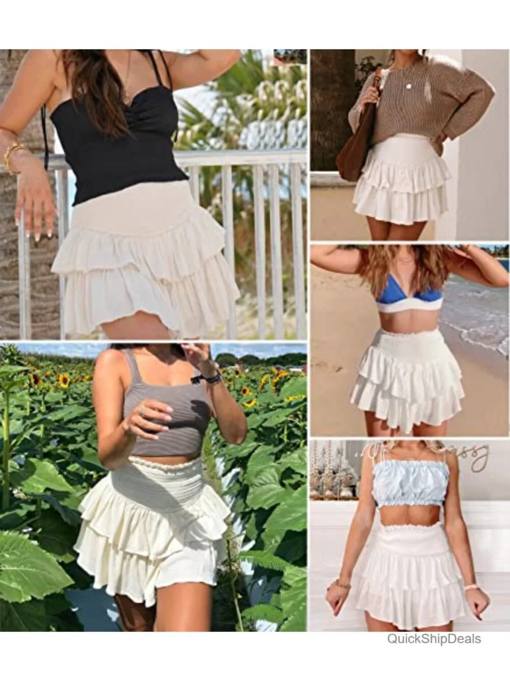 Women's High Waist Ruffle Mini Skirt Flared Layered Flowy Casual Beach Skirt